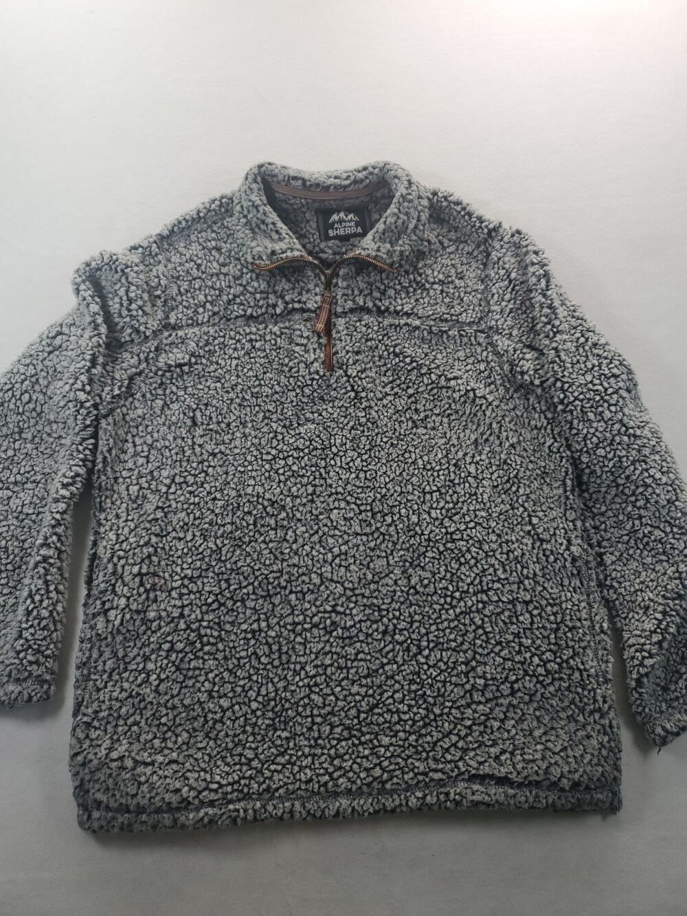 Alpine Sherpa Fleece Pullover Men's Large Gray 1/4 Zip Jacket Pockets Sweater